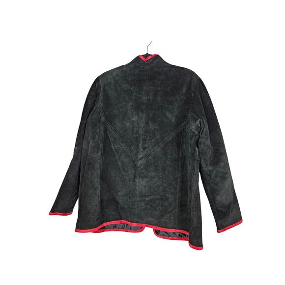 Linea L Black Red Embroidered Floral Jacket Suede Leather Classic Glam Boho - Picture 3 of 3